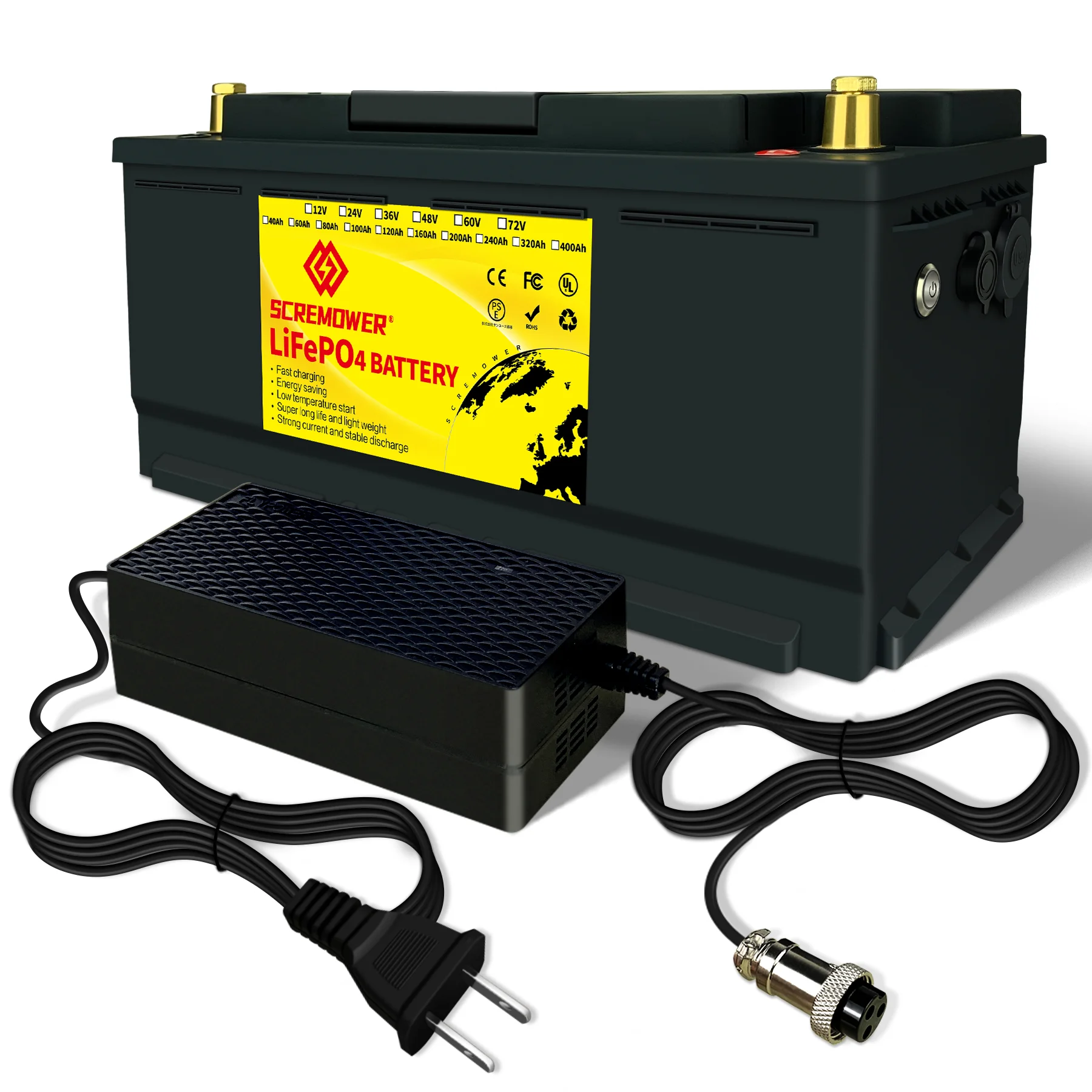

New Coming 12.8V 100Ah 200Ah LiFePO4 Energy Battery BMS Lithium Power 6000 Cycle For Golf Cart EV RV Campers Stock in USA/Canada