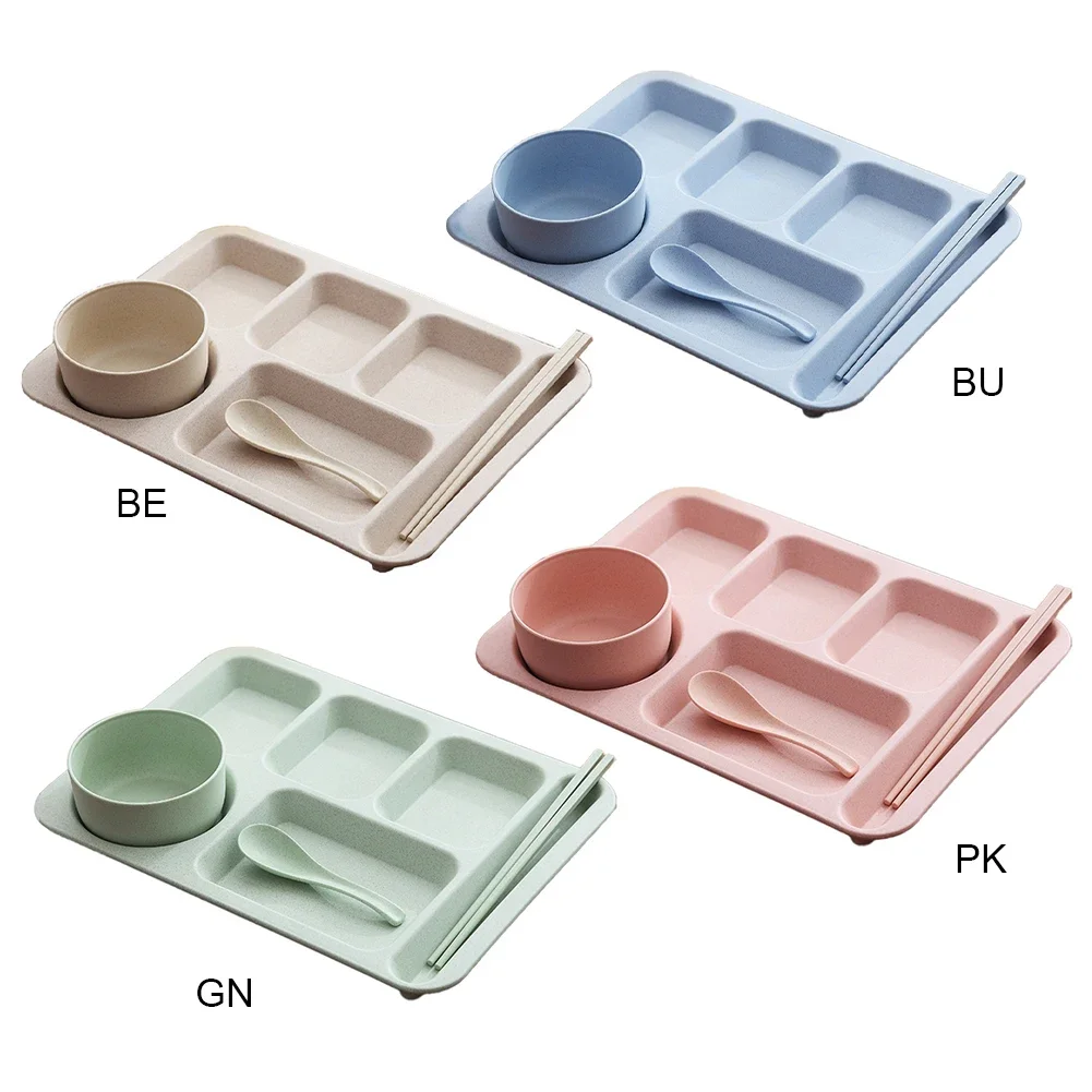 1Set Student Meal Plate Fast Food Bowls Anti-fall Household Meal Plate Separation Plate Bowl Cup Set Dinner Set Service Assiette