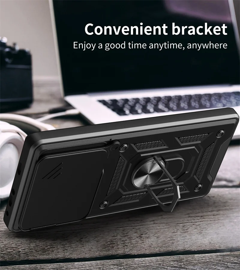 Shockproof Ring Stand Phone Cover with Lens Protection and Magnetic Car Mount Holder