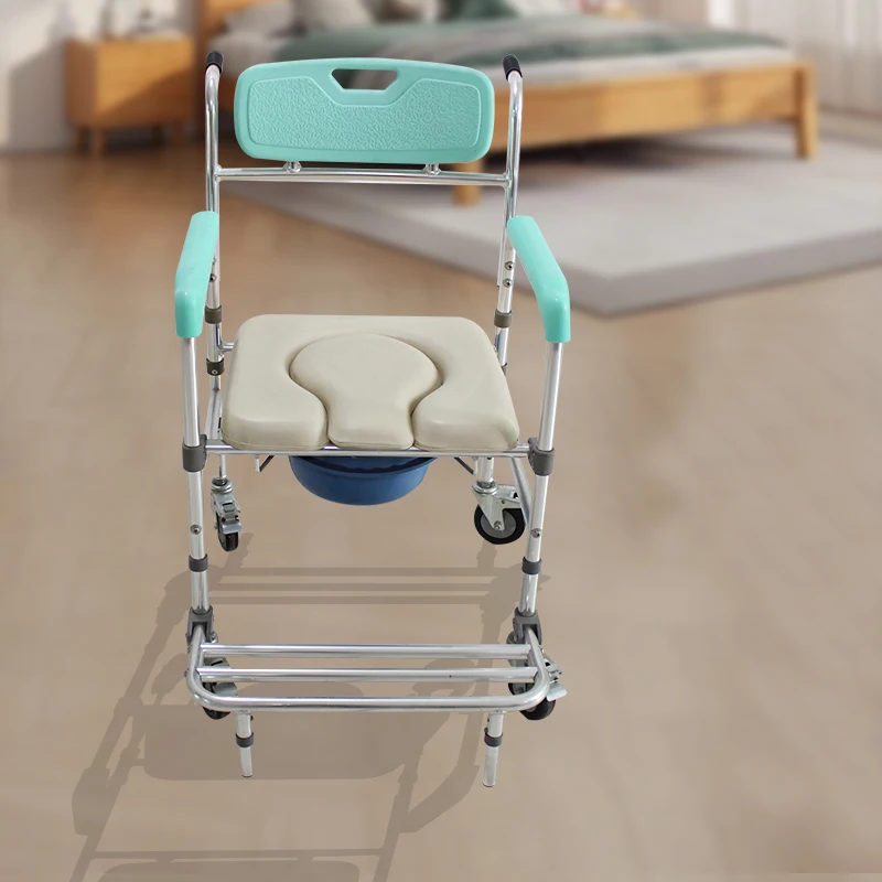 Shower Toilet ChairManual Patient Lift Transfer ChairMobile Nursing Disabled Toilet Chair 4