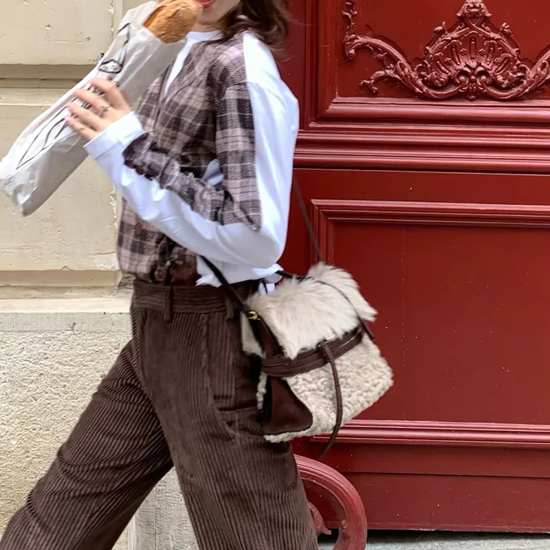 Faux Fur Tote Bag Women's Bucket Plush Luxury Design Ladies Handbags Soft Winter Crossbody Shoulder Bags Bolsa Feminina