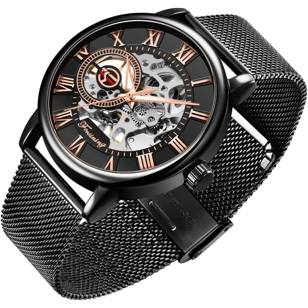 

Men's Skeleton Watch Classic Roman Numeral Dial Steampunk Mechanical Watch Hand-Wind Mens Watches Nice Gift