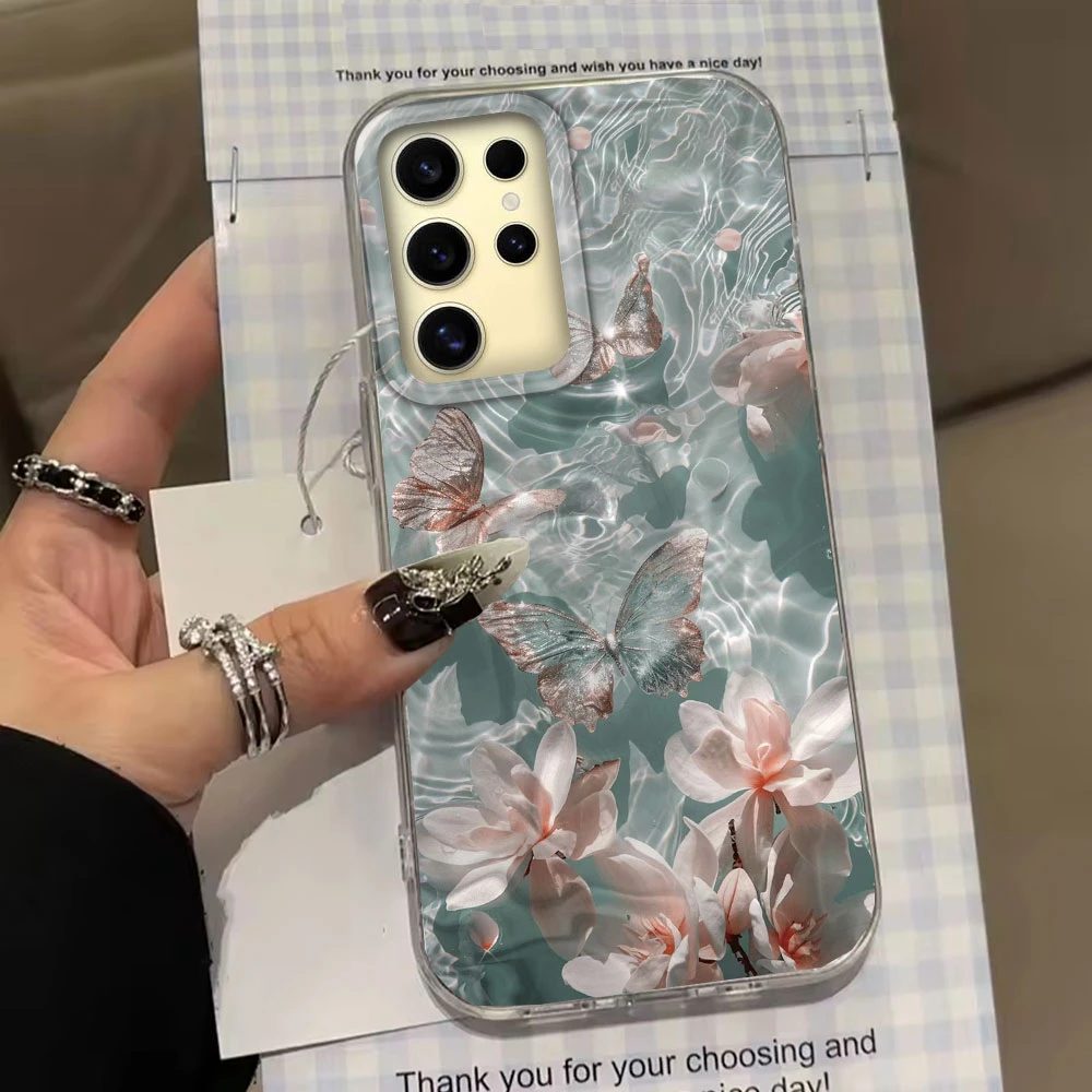 Elegant Water Wave Texture Butterfly Flower Phone Case Cover