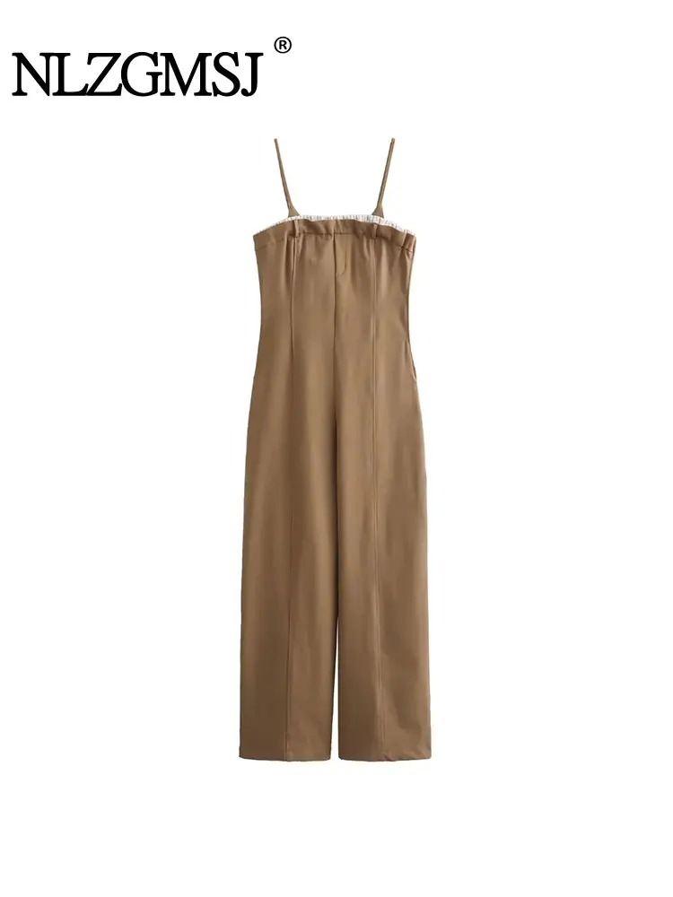 

Nlzgmsj TRAF Long Jumpsuits Woman 2023 Wide Leg Jumpsuit For Women Backless Baggy Jumpsuit Woman Sexy Women Overalls