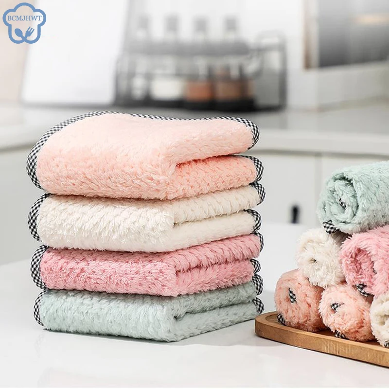 1/5Pcs Microfiber Kitchen Cleaning Cloths Scouring Absorbent Non-stick Towel 