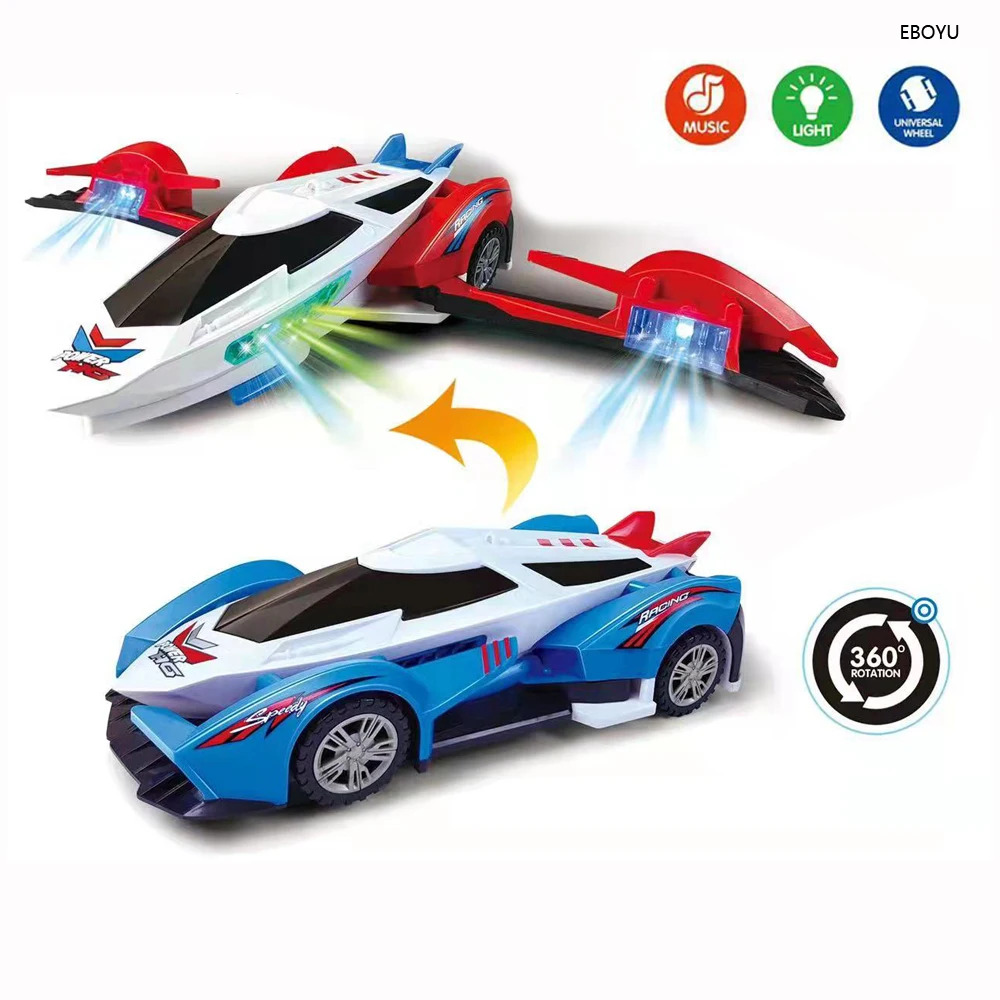 

EBOYU 890 Dinosaur Car Transformable Dinosaur Racing Car Dinosalir Car Gift Toy 360° Spin LED Light Music Action Walking for Kid