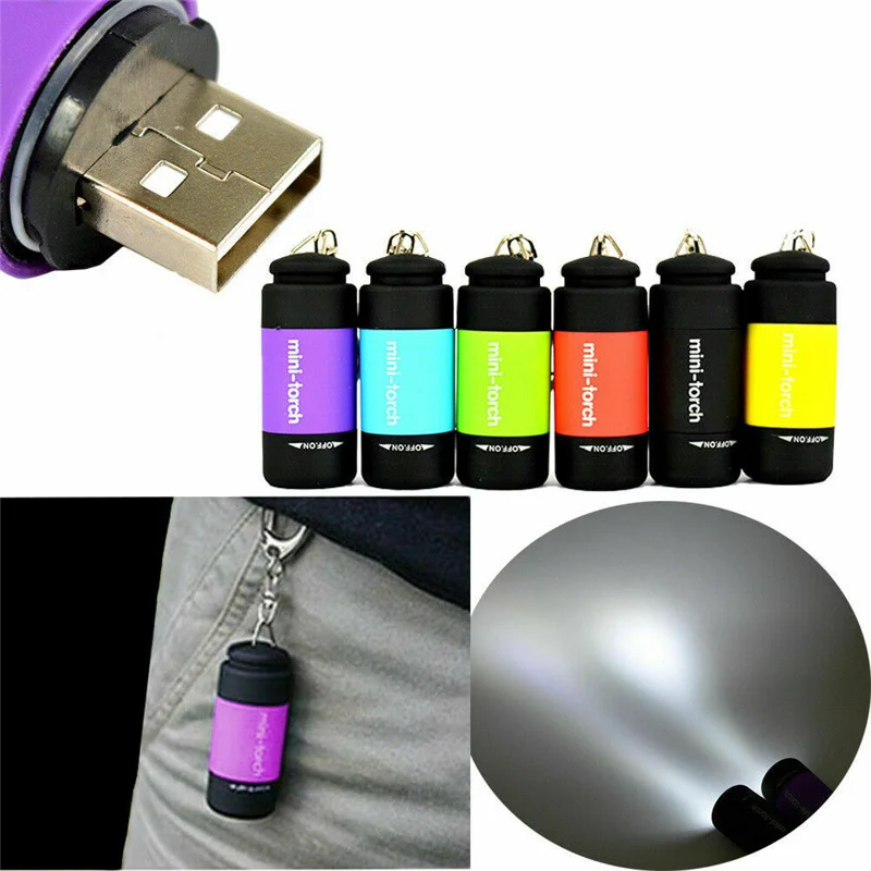 

Mini Keychain Flashlight USB Rechargeable Flashlights Pocket-sized Torch Keychain Lights Camping Flashlights Key Ring Mini Torch