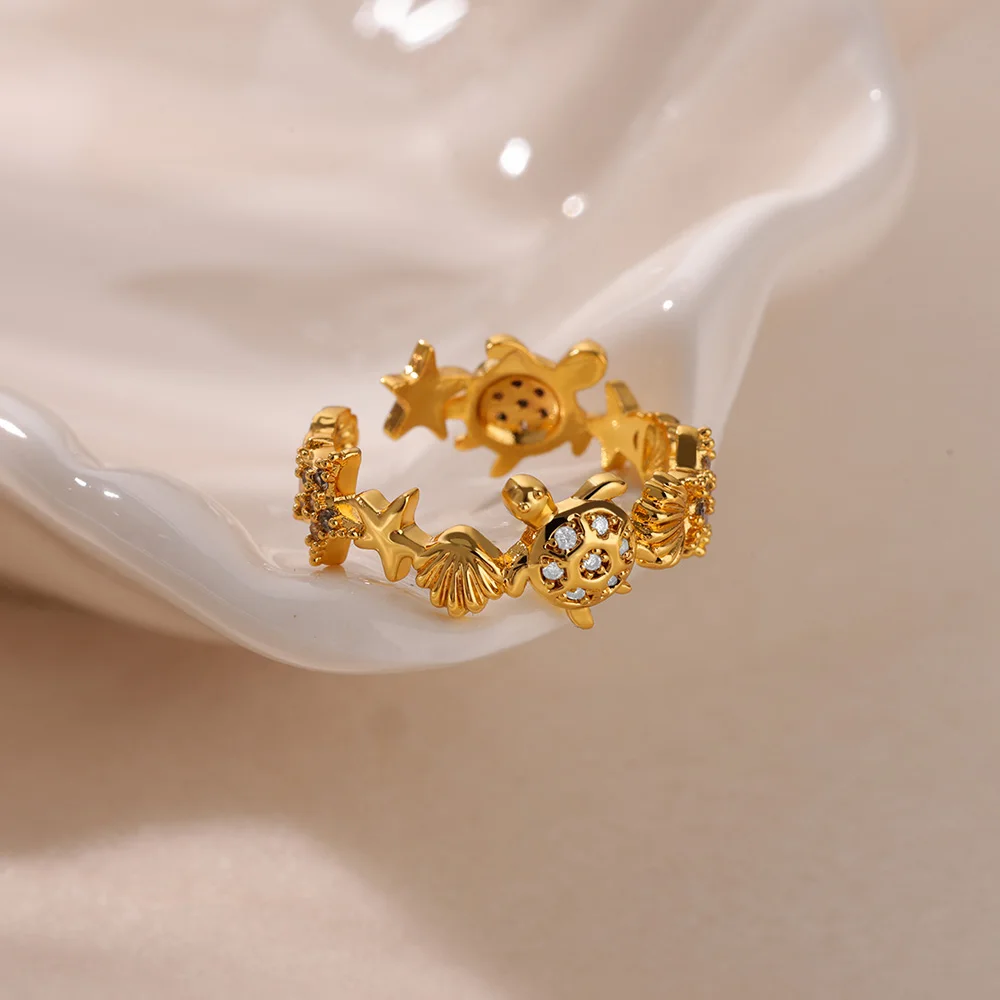 Shell Open Rings Women Gold Color Stainless Steel Adjustable Ring Wedding