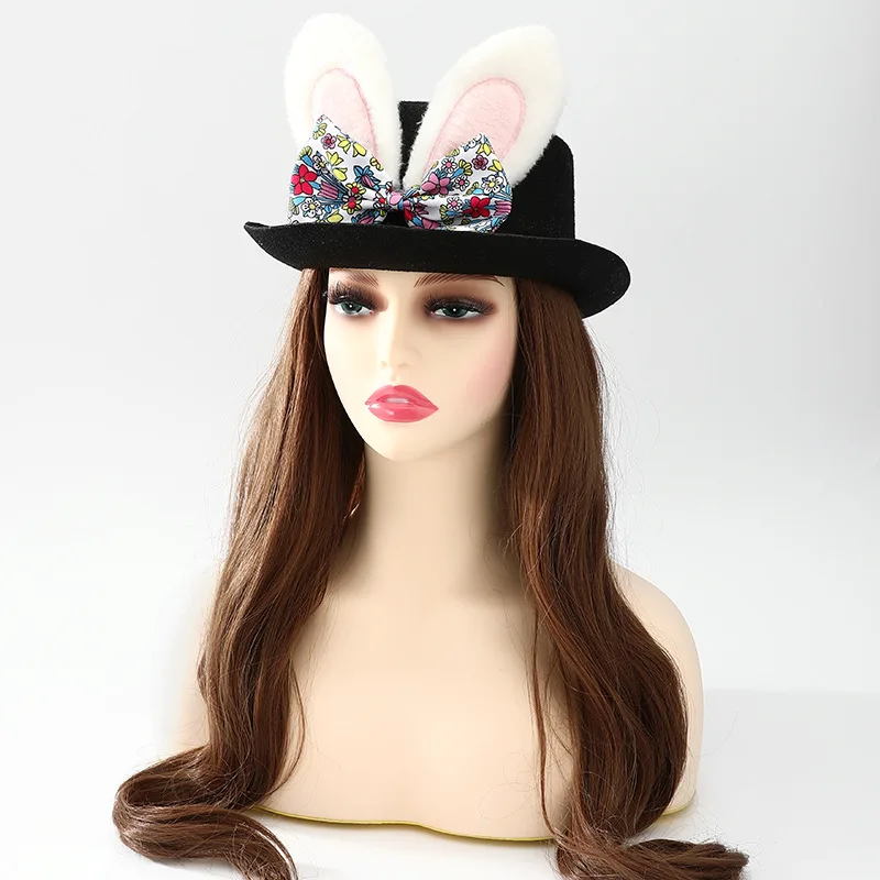 Funny World Easter Bunny Top Hat for Adult Party Cospaly Costume Rabbit Ear Black Topper