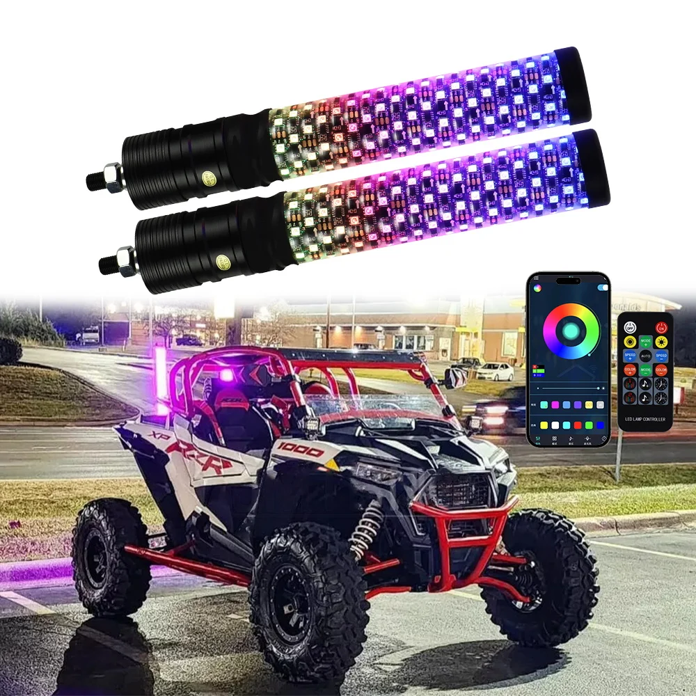 1FT RGB Whip Lights RF Remote Control Spiral Led Chasing Whip