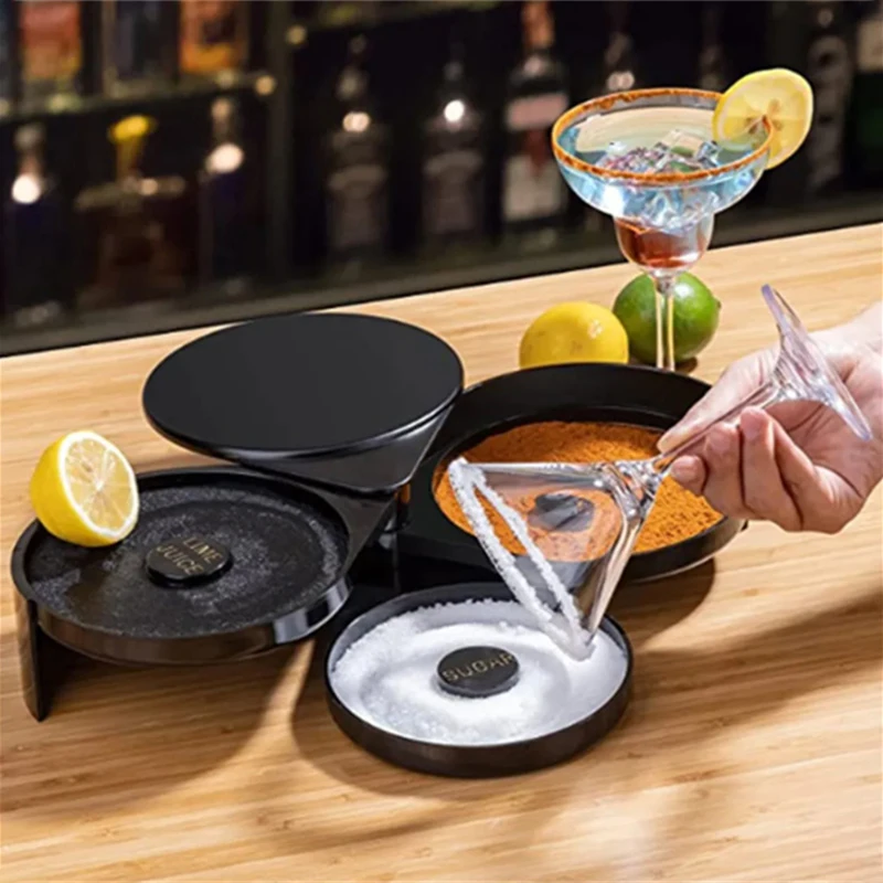 3 Tier Bartender ABS Tool Cocktail Accessory Glass Rimmer Rotating Salt Home Practical Bar Lime Juice Sugar Durable