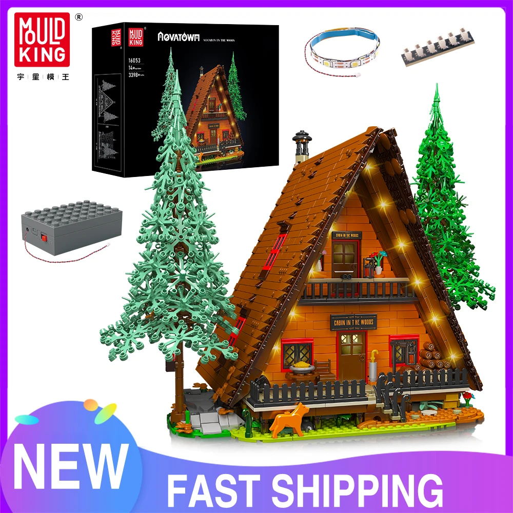 Mold King 16053 Streetview Building Block Il Modello Di Casa Finnhunte Con Parti A Led A-Frame Cabin Toys Regalo Di Natale Per Bambini