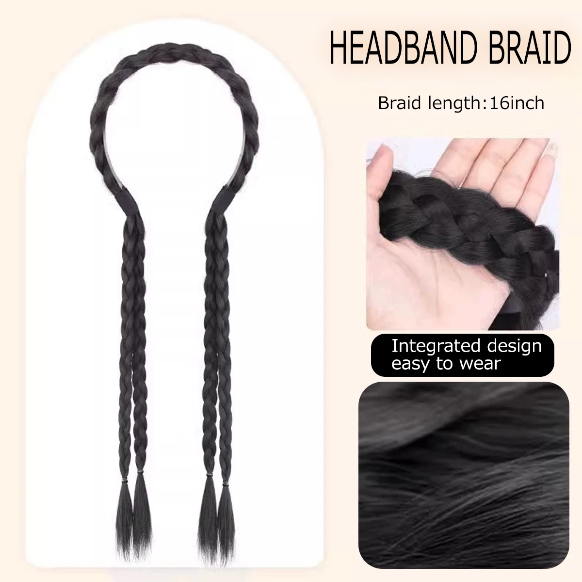 Synthetic Fashion Fishbone Braided Headband  Wig Women Simulation High Ponytail Headdress