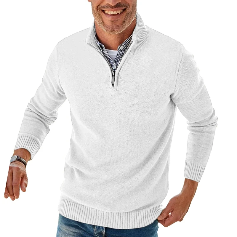 Men Long Sleeve Zipper Pullover Sweater Fit Mock Neck Casual Knitted Polo Sweater Warm Turtleneck Pullover Sweater Work Jumper