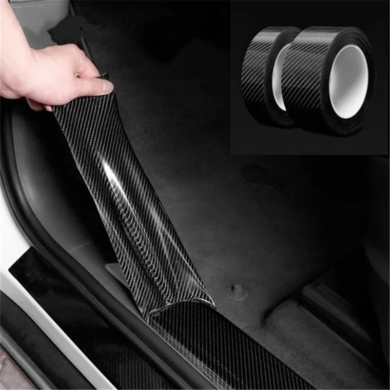 2-8pc 5/3m Car 3D Carbon Fiber Stickers Door Sill Anti-stepping Protector Trunk Bumper Side Mirror Anti Scratch Tape Auto Decals