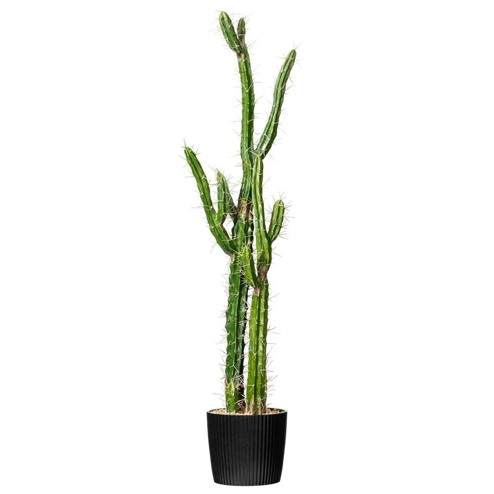 

46" Artificial Green Cactus, Black Plastic Planters Pot.