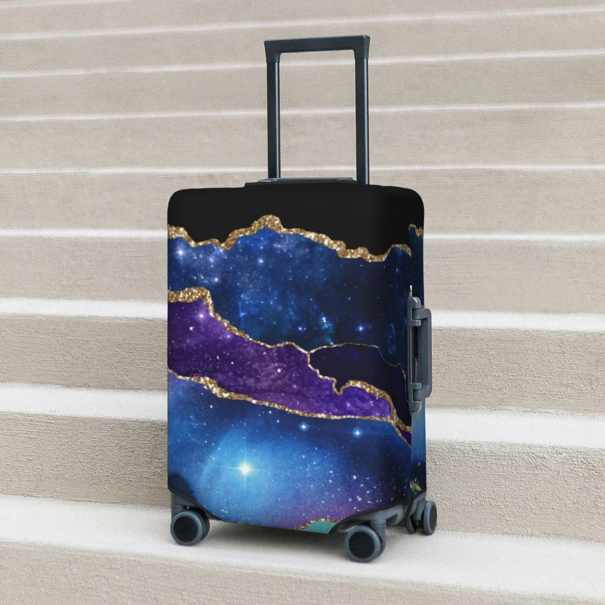 Purple Teal Gold Glitter Marble Suitcase Cover Elegant Galaxy Pirnt Fun