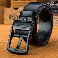Men's leather belt, black buckle, new style, fashionable, trendy, light luxury, casual, versatile, suitable for jeans, pin buckl