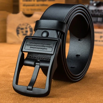 Men's leather belt, black buckle, new style, fashionable, trendy, light luxury, casual, versatile, suitable for jeans, pin buckl 1