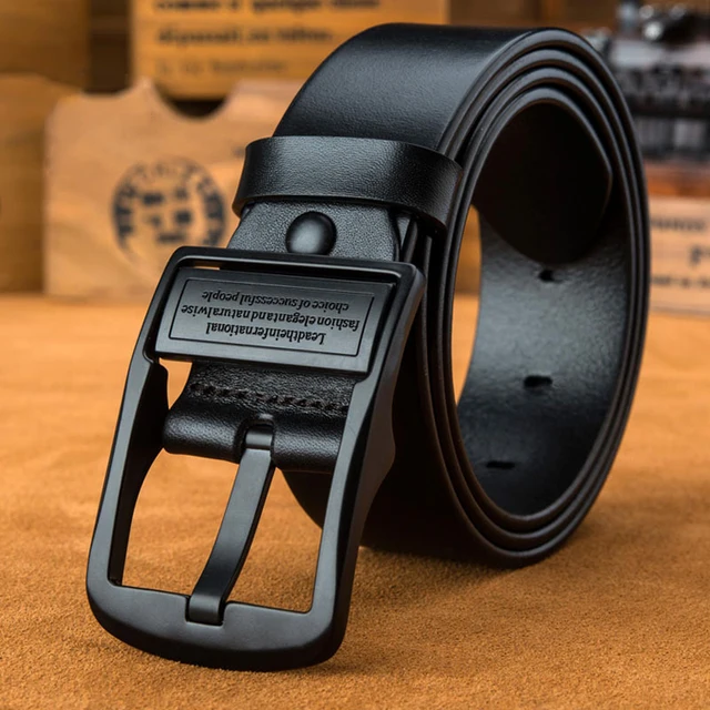 Men's leather belt, black buckle, new style, fashionable, trendy, light luxury, casual, versatile, suitable for jeans, pin buckl