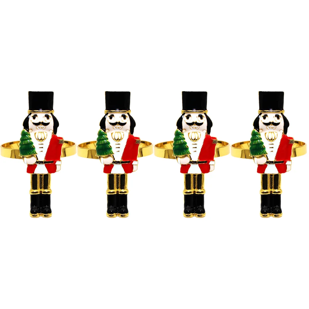 

4 Pcs Walnut Soldier Napkin Buttons Holiday Party Decorations (4) 4pcs Christmas Table Nutcracker Shaped Holder