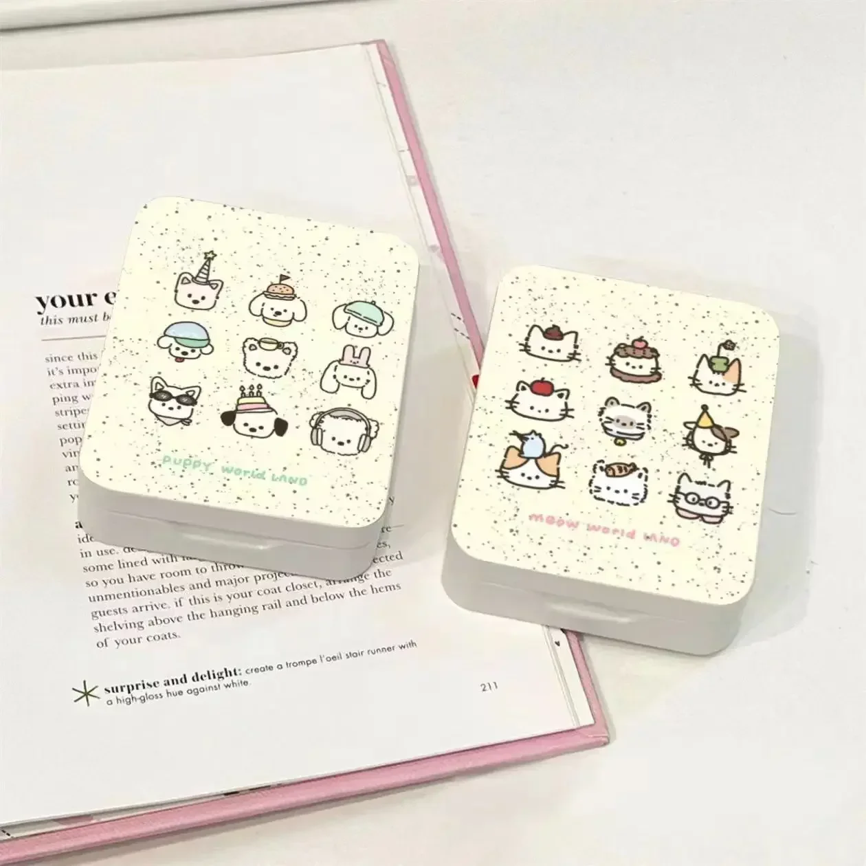 INS Cute Cartoon Cream Cat Dog Iron Box Girl Hairpin Photocard Sticker Dustproof Storage Box Kawaii Office Desktop Organizer 1Pc
