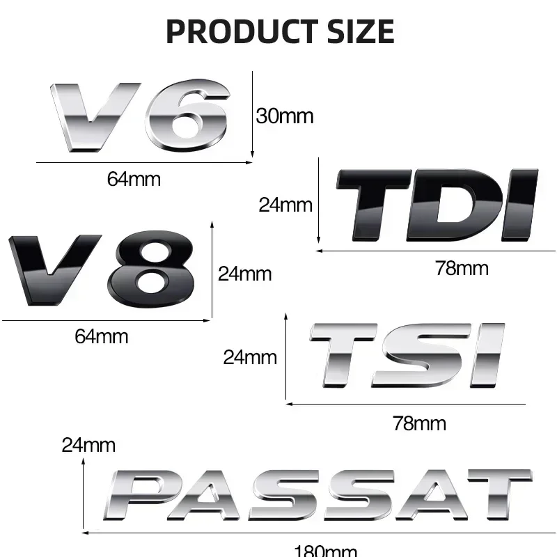 폭스바겐 파사트 B5 B5.5 B6 B7 B8 차량 스타일링 액세서리용 ABS TSI TDI V6 V8 레터링 엠블럼 장식 리어 트렁크 스티커