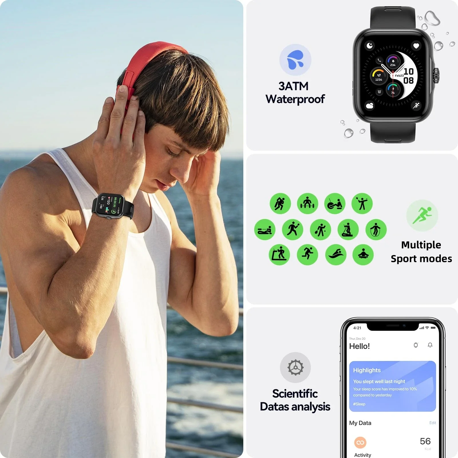 Fitness Tracker Con Touch Screen &ndash; Braccialetto Sport Con Contapassi, Cardio, Sonno &ndash; Android/iOS