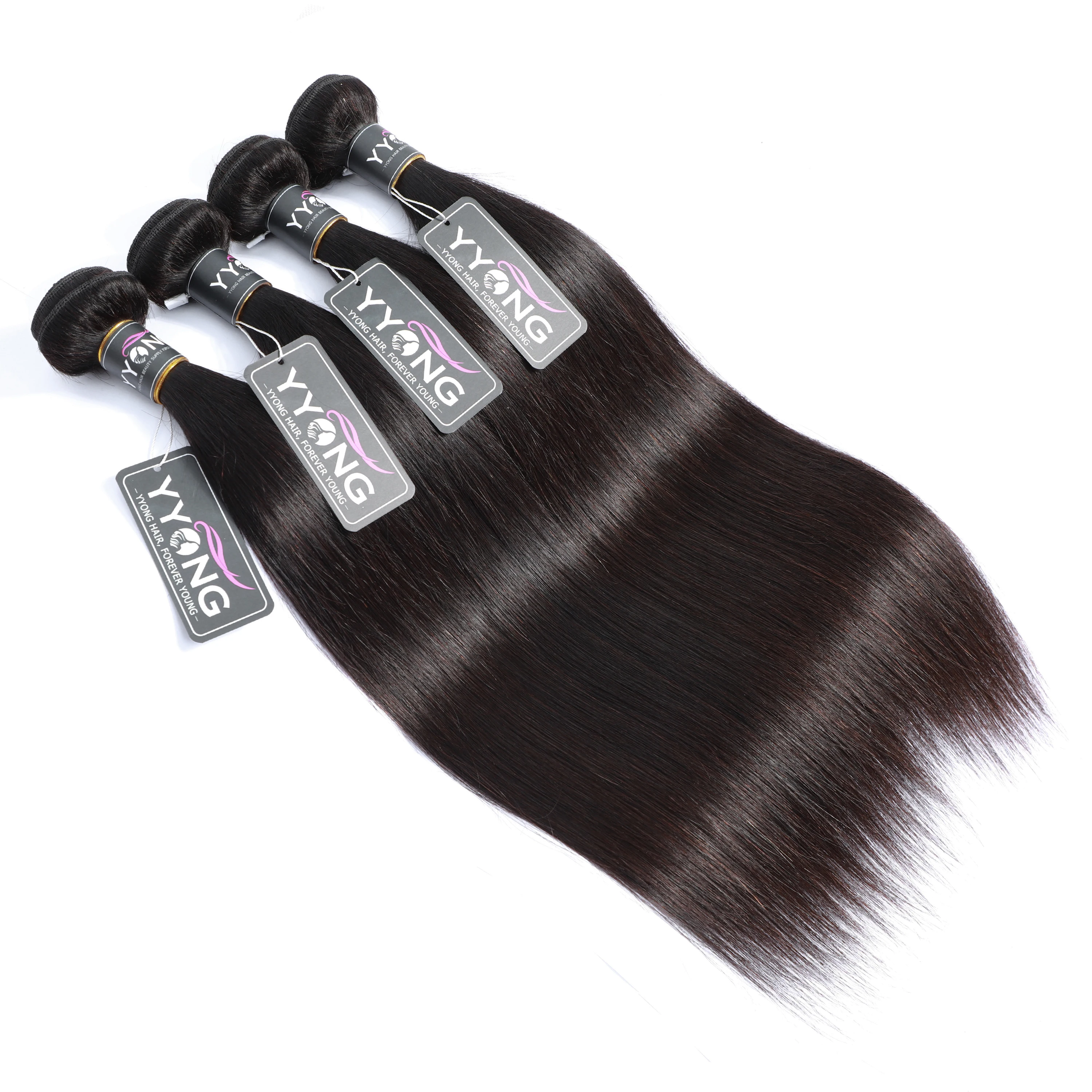 Yyong Peruvian Straight Hair Bundles 100% Human Hair Weaves 1/3/4 Bundles Natural Color Remy Extension 8-32" Can Be Restyle