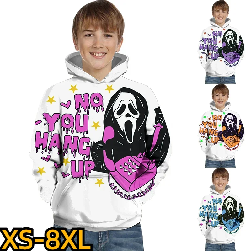 

Neck Hooded Pullover Autumn Hallowmas Long Sleeve 2023 New 3D Printing Printing Pocket Tops Boys Sweater Winter Children's Roun