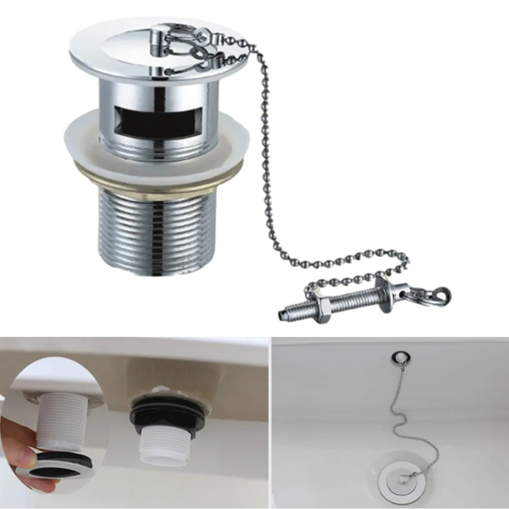 

Portable Water Launch Metal Bathroom Sink Plug And Chain Basin Sink Waste Slotted Drain Plug Hole Kitchen Sink Accessories