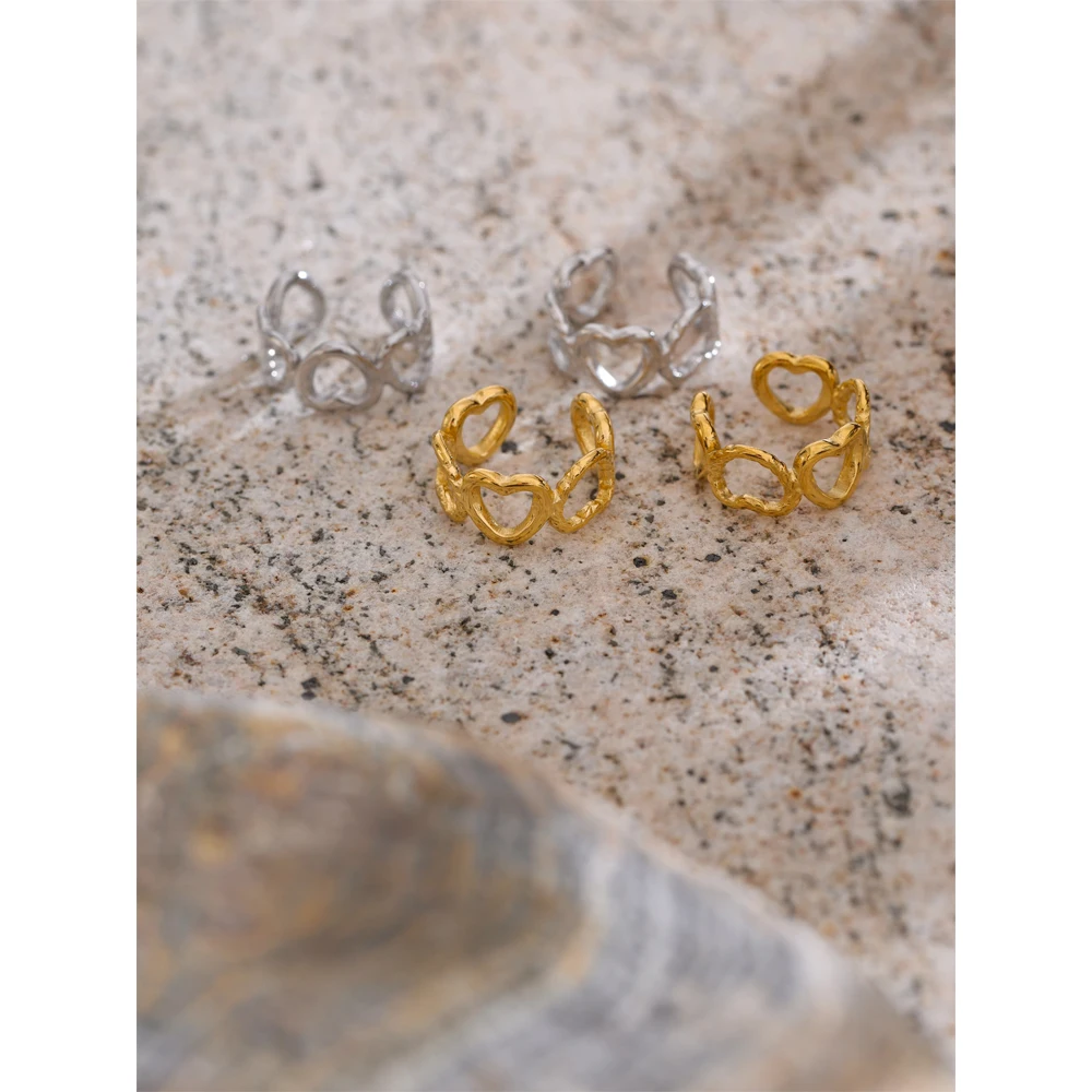 Yhpup Minimalist Stainless Steel Heart Hollow Ear Bone Clip Earrings