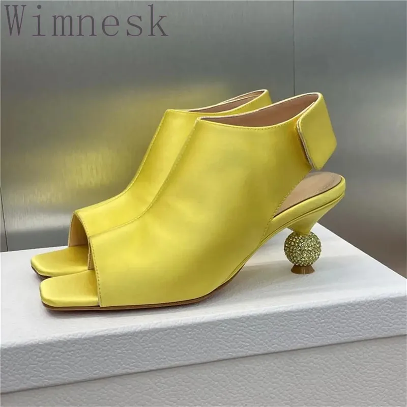 

Summer New Fashion Square Toe Woman Sandals Sexy High Heels Concise Crystal Heel Genuine Leather Concise Party Shoes Women 2024