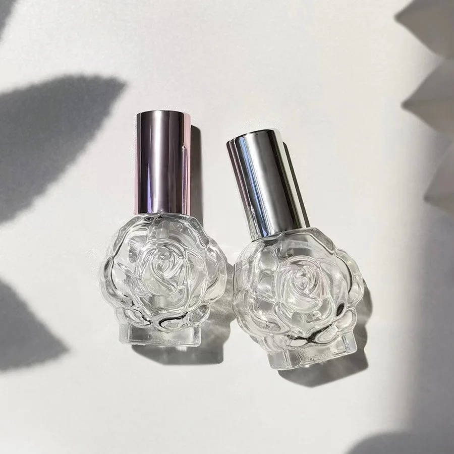 10ML Glass Spray Mini Rose Shape Perfume Bottle Empty Cosmetic Alcohol Container Mist Atomizer Travel Simple Sprayer