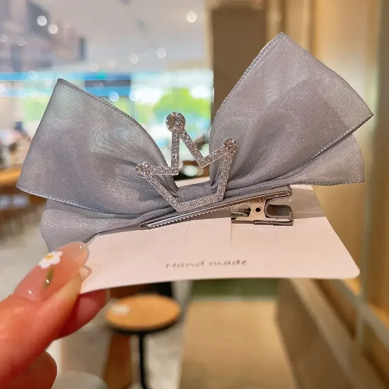 Children Bow Hair Pin Princess Crown Rhinestone Lace Hair Pin Birthday Photography Headwear Sweet Girls Kids Hair Accessories