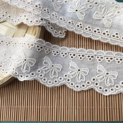 Beige White Bow Cotton Flower Lace Embroidered Trim - 2 Yards - 2Yards (Beige)