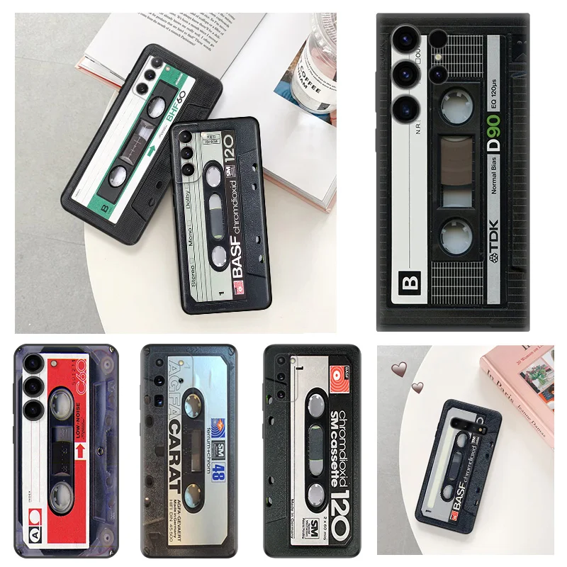 Custodia In Silicone Nero Per Samsung S24 Note20 Ultra S22 S21 Plus S23 S10 E Vintage Old Cassette Tape Galaxy S20 Fe Cover
