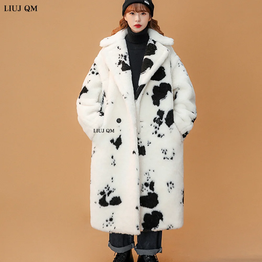 

Warm Faux Fur Coat Winter Clothing Wool Sheep Shearing Coat Women Thick Vintage Oversize Fur Jacket Parka Long Overcoat Couples
