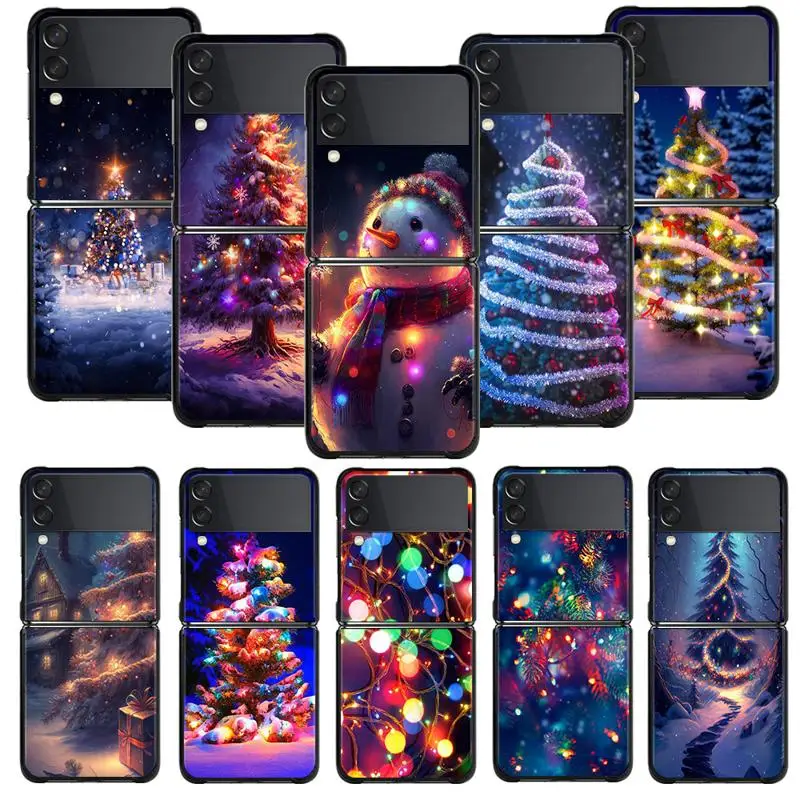 Custodia Per Samsung Galaxy Z Flip 5 Z Flip 4 Z Flip3 5G Shell Per Galaxy Z Flip Hard Cover Buon Natale Bright Snowman Tree