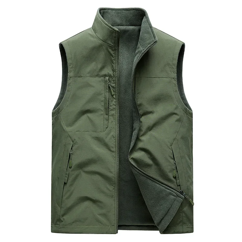 Autumn/Winter Men's Thickened Double-Sided Fleece-Lined Warm Work Vest Plus Size Outdoor Casual Vest Fleece-Lined Motorcycle Rid