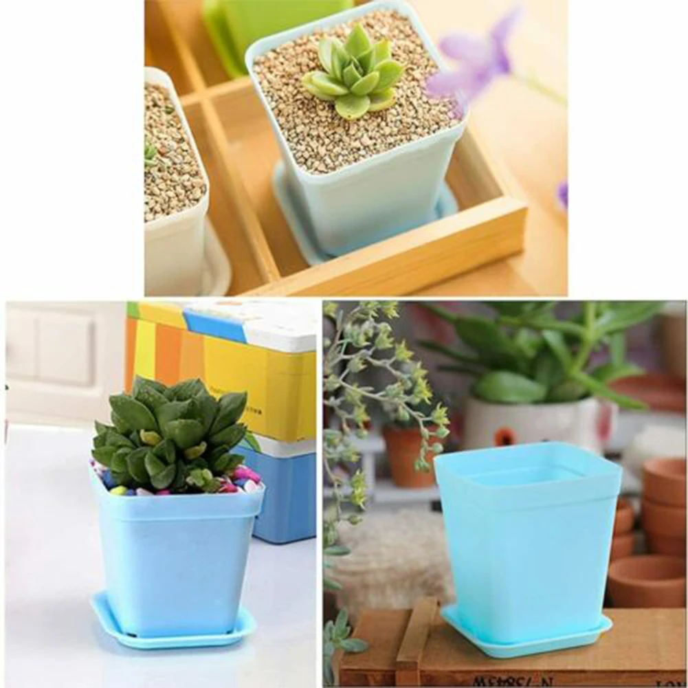 

Keep Soil Drained Square Flowers Pots Colorful Drained Garden Multi Nursery Plants Pot Plastic Potted W/ Drain Tray