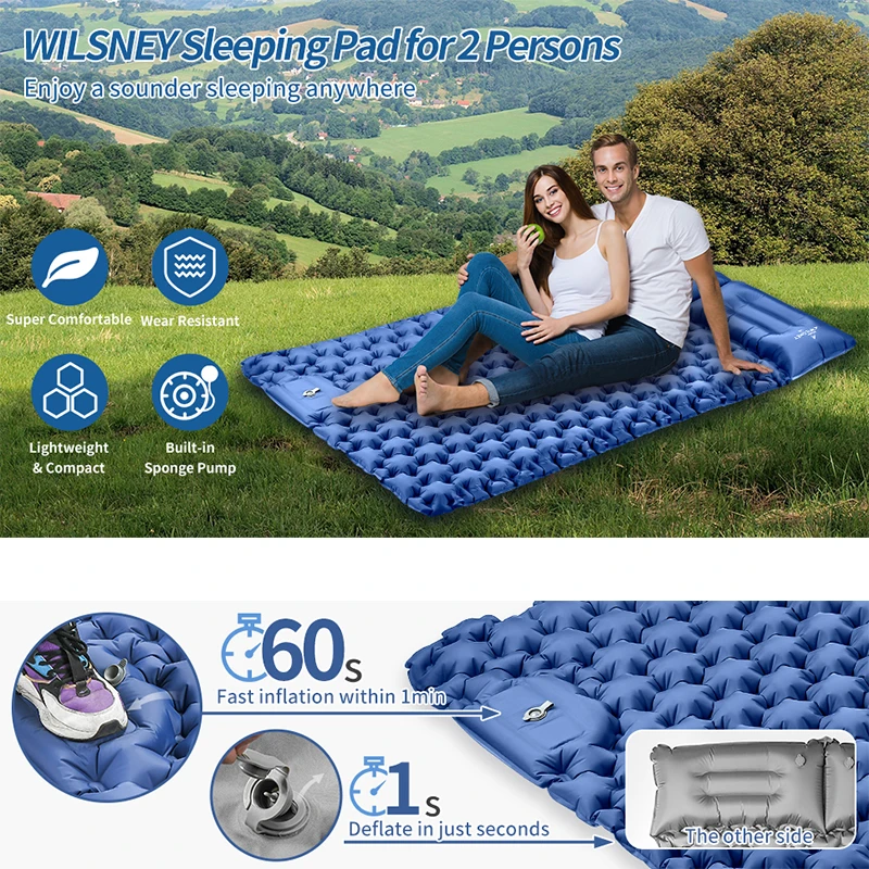 Rooxin-Matelas de camping ultraléger pour 2 personnes, coussinets de  couchage avec oreiller, matelas autogonflant, lit double imperméable,  polymères de camping - AliExpress