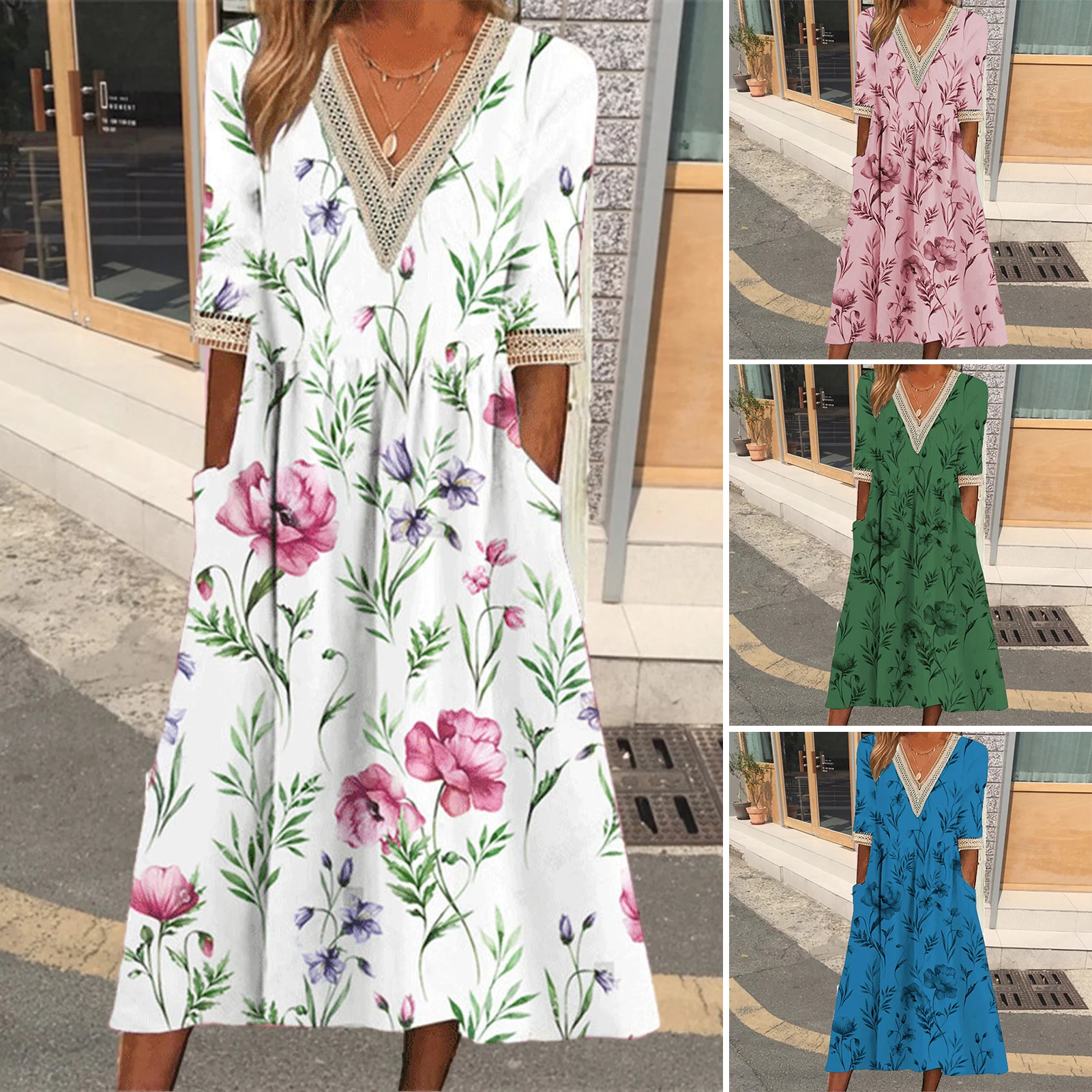 Sbb9d6141814a43cb96ec448c11ef4ccfZ Fashion Elegant Casual Dress Woman Short Sleeve Loose Dress Woman Temperament Holiday Printed Dresses Mallzona