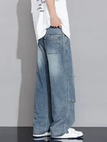Jean cargo pour homme 2026 Nouvelle collection Printemps-Été, coupe large, en denim, style droit et ample, Tailles Asiatiques L-5XL 3