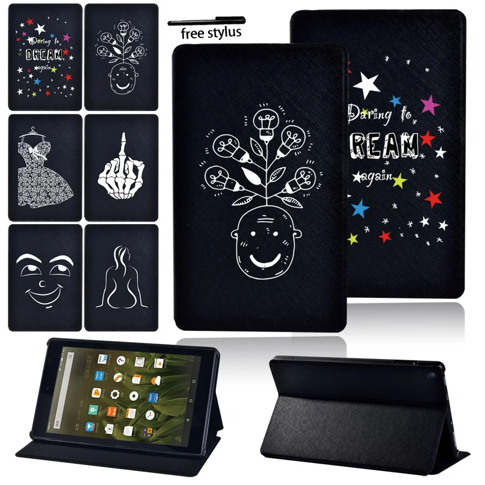 

Tablet Case for Amazon Fire HD 8 Plus/HD 8/Fire 7(5th/7th/9th Gen) Leather Fold Stand Protective Cover HD 10(2015/2017/2019)