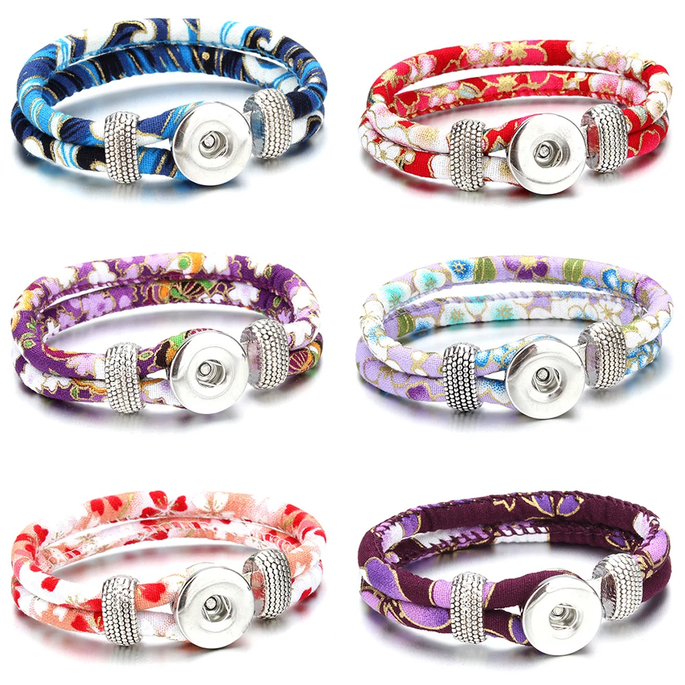 

New 18mm Snap Jewelry Flower Printed Leather Snap Bracelet Fit 18mm Snap Button Wrist Bangles for Women Snap Button Jewelry