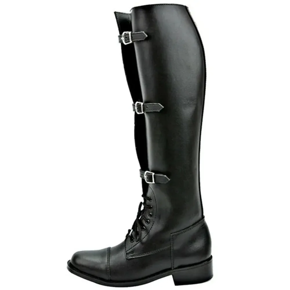 Men male knee high boots low heels knight shoe man vintage PU leather shoes mens zapatos de hombres personlizar zapatosM1085