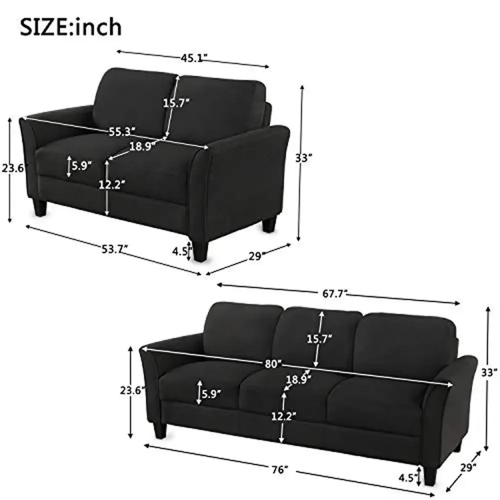 Linen Upholstered 2-Piece Living Room Furniture Set Includes 3-Seater Sofa and Loveseat Sofa