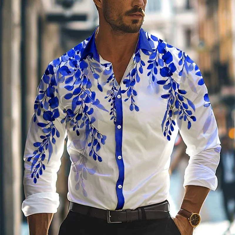 Camisa informal de negocios con estampado 3D para hombre, ropa de trabajo diaria, ropa de calle, camisa de tela elástica de manga larga con solapa de primavera y verano S-5XL