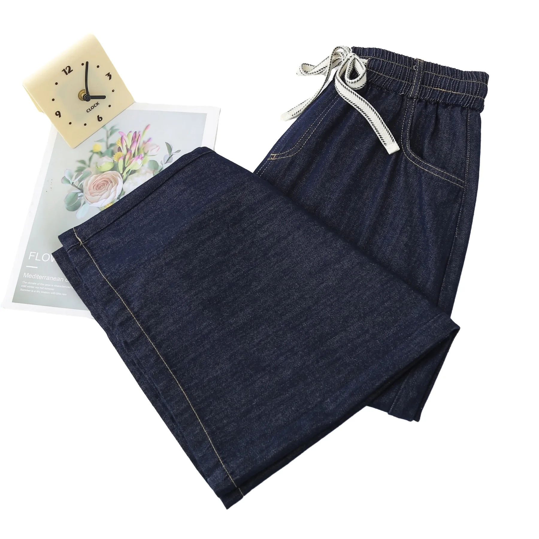 Pantalon Capri en jean rétro grande taille été 2026, taille élastique, coupe ajustée, polyvalent, décontracté, pour femmes aux courbes généreuses 476